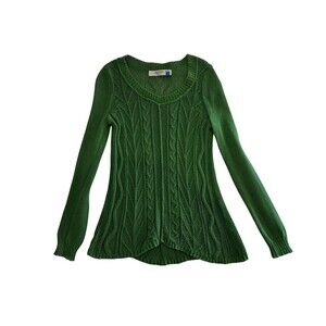 Anthropologie Sparrow Howth Kelly Green Sweater‎ Open Cable Knit Women's Small
